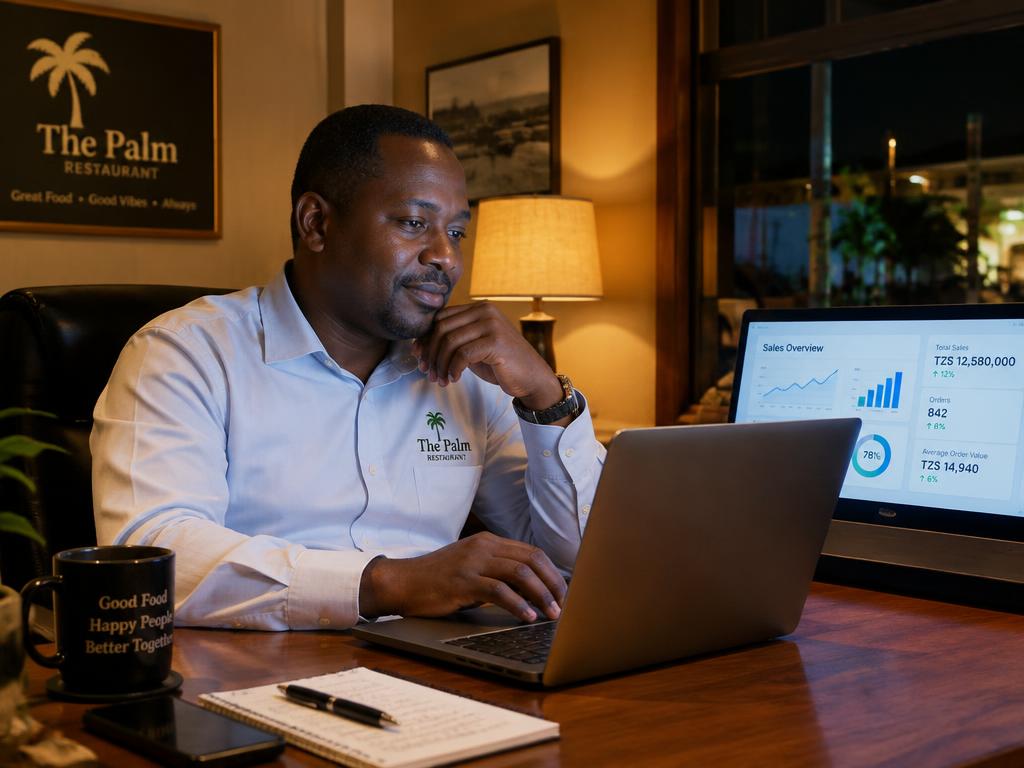 Venue owner reviewing a sales dashboard