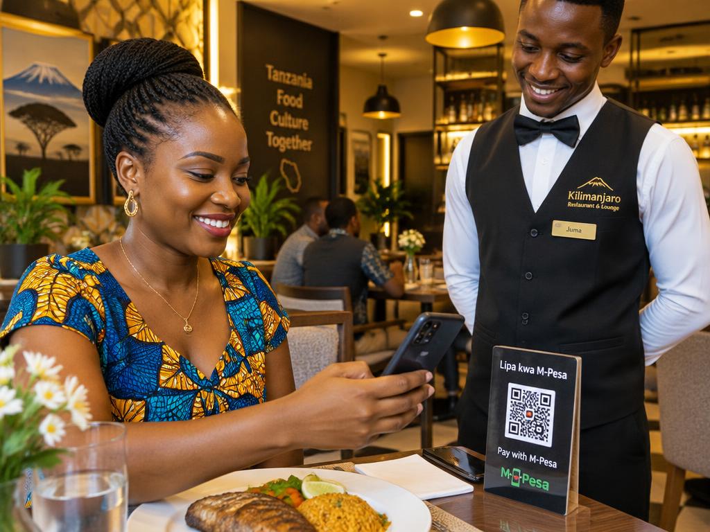 Woman paying her bill with mobile money